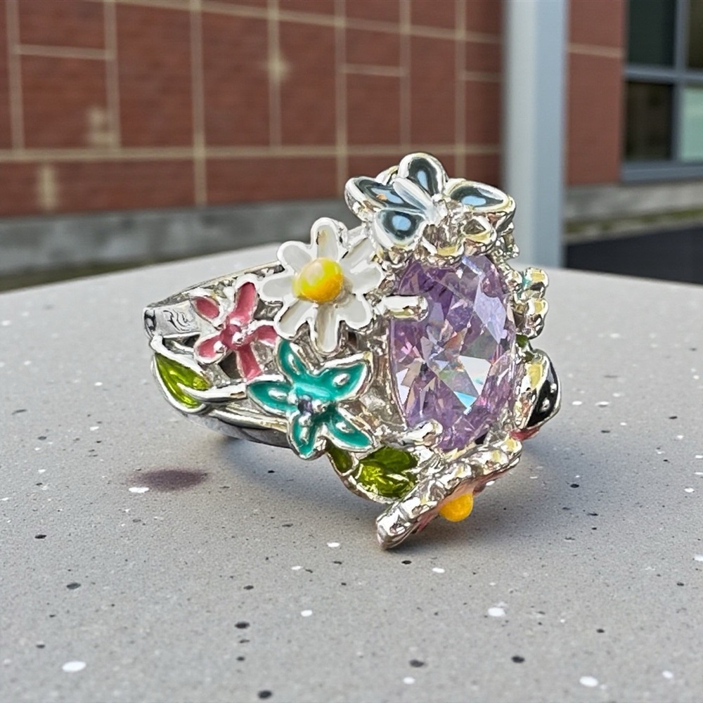 Enchanted Garden Silver-Plated Statement Ring - image 1